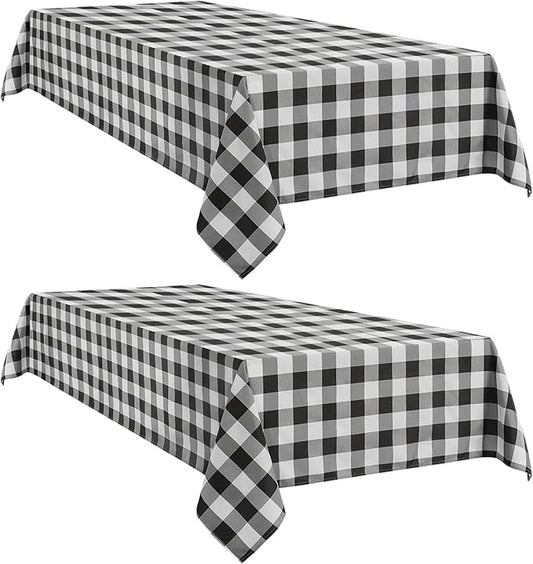 Softalker Gingham Checkered Rectangle Tablecloth - Waterproof Buffalo Plaid Table Cloth Stain Resistant Polyester Table Cover for Picnic/Camping/Outdoor - Black and White, 2 Pack - 60 x 84 Inch