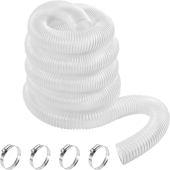 2 1/2" x 10' PVC Clear Dust Collection Hose, Puncture Resistant Fume Collection Hose with 4 Pieces Stainless Steel Clamps, Suitable for Dust Woods Debris Collection
