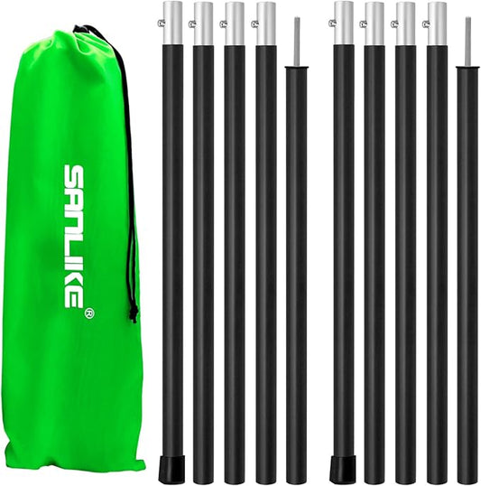 SAN LIKE Aluminum Tent Poles for Tarp - 75in Collapsible Poles for Awnings, Canopy, Rain Fly, Shelter - 2 Sets (5 Sections)