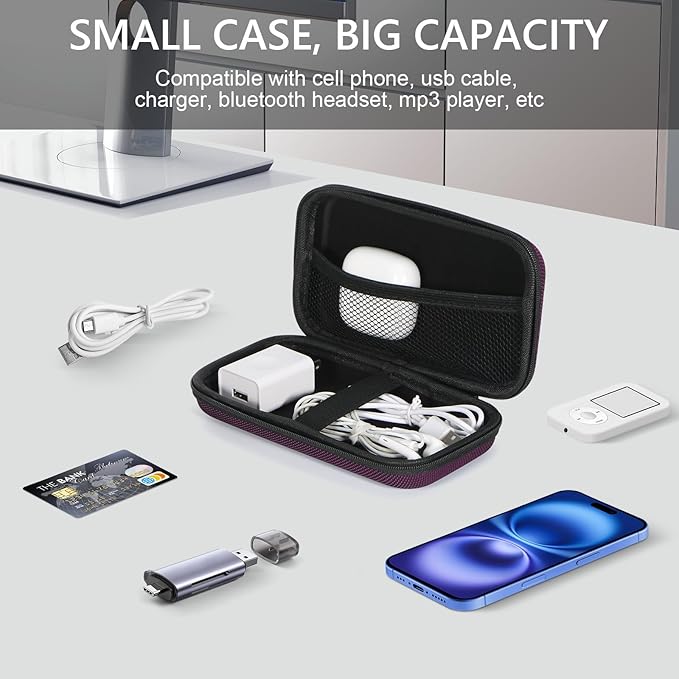 Hard EVA Carrying Case - GLCON Protective Electronic EVA Storage Case for Power Bank, Charger, Earbuds, Cell Phone, Battery - Portable Small Travel Bag with Mesh Inner Pocket + Zipper Enclosure
