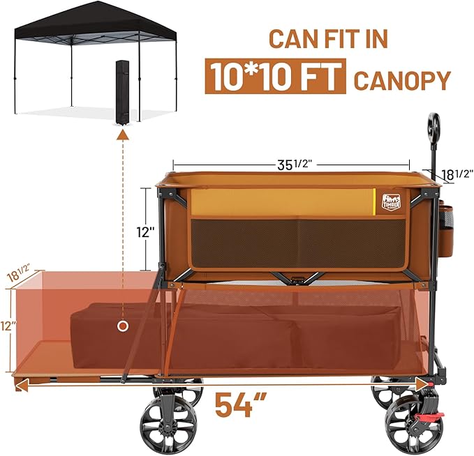 TIMBER RIDGE 400L Large Capacity Folding Double Decker Wagon with Brakes, 54" Extra Long Extender Wagon Cart, 450lbs Heavy Duty Collapsible Cart, All-Terrain Big Wheels for Camping, Sports, Shopping