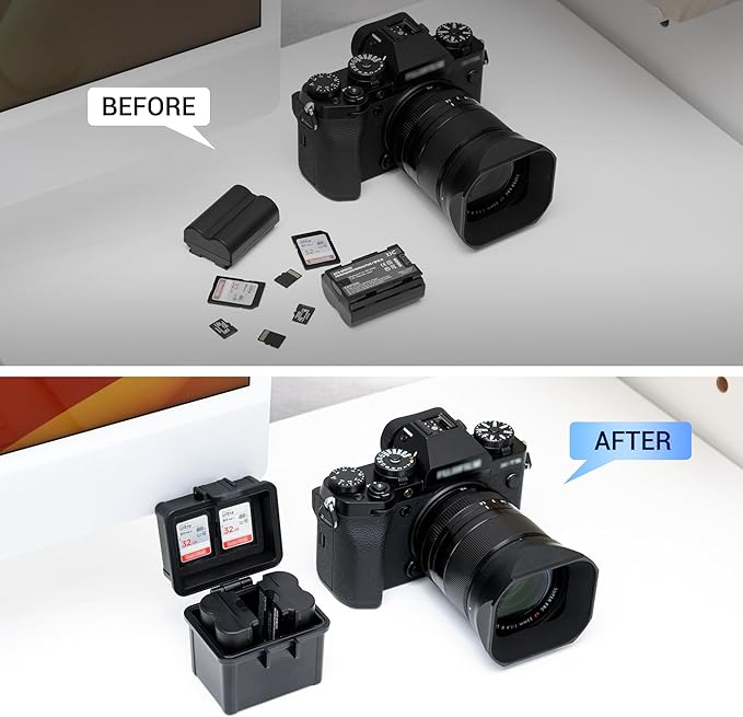 JJC Portable Camera Battery Memory Card Case,Battery Holder Organizer Box for 2x Canon LP-E17 LP-E12 LP-E10 Fuji NP-W126 NP-W235 Nikon EN-EL14A EN-EL25 Sony NP-FZ100 NP-FW50 DMW-BLG10 Battery and More