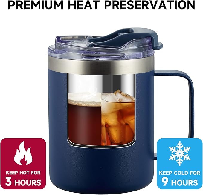 ALOUFEA 12oz Insulated Coffee Mug Cup with Handle, Stainless Steel Travel Coffee Mug with Flip Lid, Double Wall Vacuum Coffee Tumbler,Raspberry Vibes