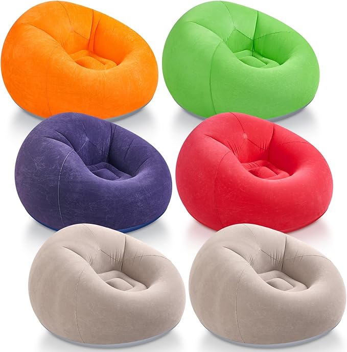 Realspring Inflatable Bean Bag Chairs Outdoor Blow up Camping Chairs Inflatable Lazy Sofa Folding Portable Bean Bag Loungers Couch for Movie Night(Multicolor,6 Pcs)