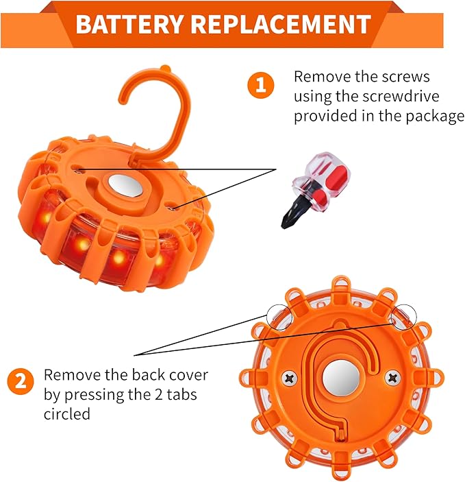 6 Pack LED Road Flare Emergency Car Kit With 9 Blinking Modes,Amber Roadside Safety Flare Discs Warning Light For Car & Truck With Magnetic&Hook (Battery Not Included)