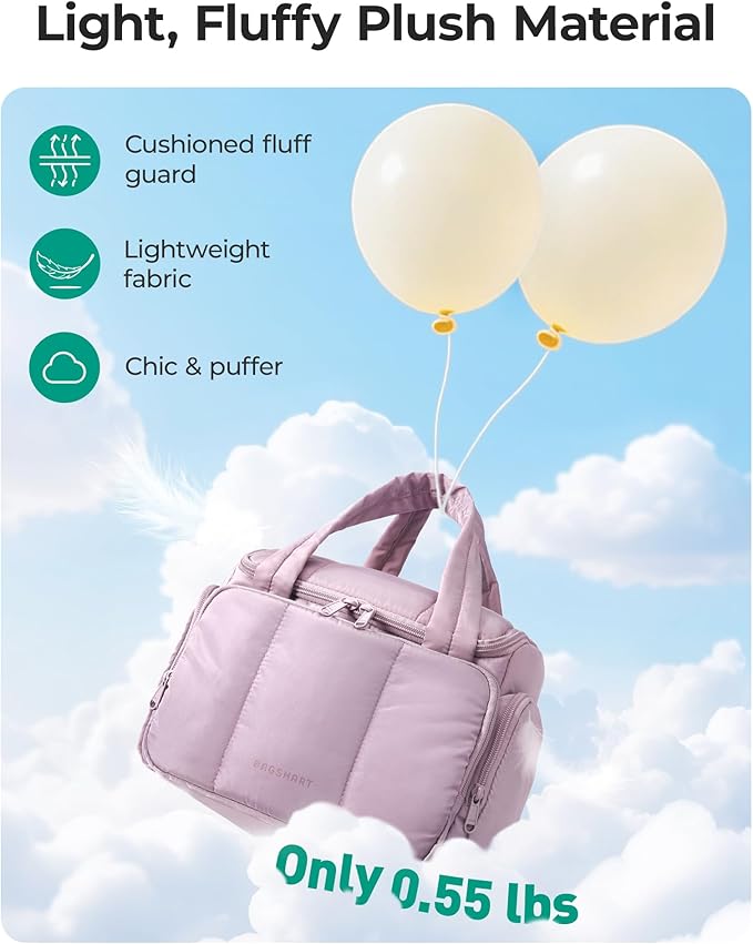 BAGSMART Puffy Travel Toiletry Bag, Roomy Makeup Bag with Multi-Pockets for Full-Sized Toiletries & Accessories, Purple