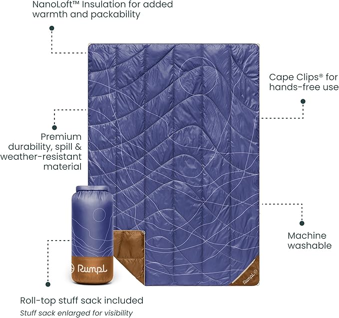 Rumpl Backcountry Puffy Blanket, Ultra-Portable and Lightweight Adventure Blanket, 1-Person (52x75 inches), Trace Valley Marionberry