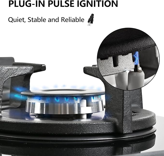 Gas Stovetop 4 Burner, Built-in/Countertop Propane Gas Cooktop, LPG/NG Dual Fuel Convertible Gas Stove Top with Thermocouple Protection, Black Tempered Glass, 27400BTU