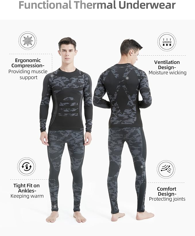 NOOYME Thermal Underwear Long Johns for Men - Long Underwear Base Layer for Cold Weather