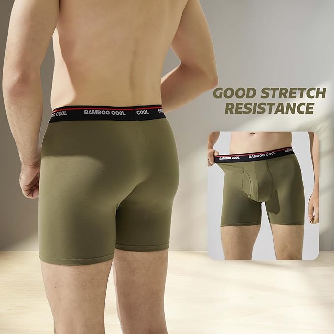 BAMBOO COOL Men's Underwear Boxer Briefs Fly with Built-in 3D Pouch Comfortable Cool Underwear for Men 4 Pack