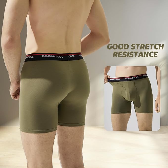 BAMBOO COOL Men's Underwear Boxer Briefs Fly with Built-in 3D Pouch Comfortable Cool Underwear for Men 4 Pack