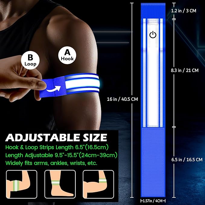 LED Armband for Running 2 Pack, 5 Colors 3 Lights Modes Rechargeable Reflective Light Up Arm Bands, High Visibility Reflective Gear for Running Walking Cycling at Night (Blue)
