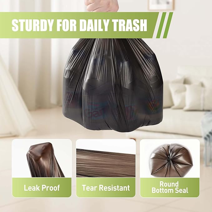 Zhuqing 3 Gallon Trash Bags, 10L Biodegradable Garbage Bags, 100 Counts Compost Wastebasket Liners Bags for Kitchen Bathroom Office, Black