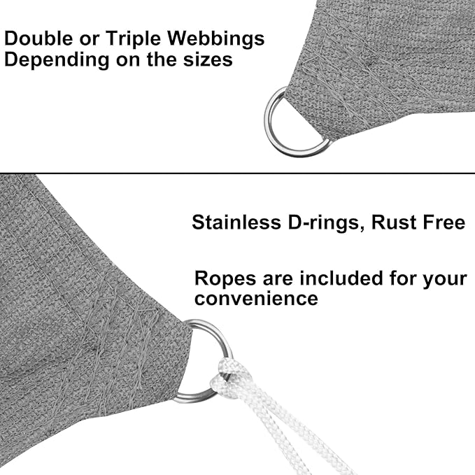 20' x 20' Grey Outdoor Sun Shade Sail Canopy ??UV Resistant Permeable Awning Fabric for Patio, Garden, Backyard, Pergola, Carport, Lawn Shelter Cover