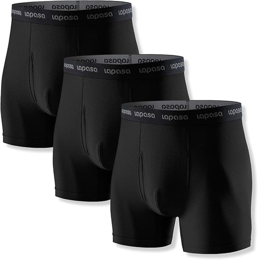 LAPASA Men's Quick Dry Travel Underwear, Terraversal Series Mesh Breathable Trunks/Boxer Briefs/Boxers (2 & 3 Packs)