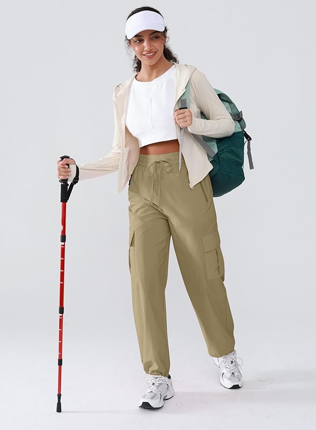 Hiking Pants Women Lightweight Cargo Pants Quick Dry Water Resistant Outdoor Travel Pants with Zipper Pockets