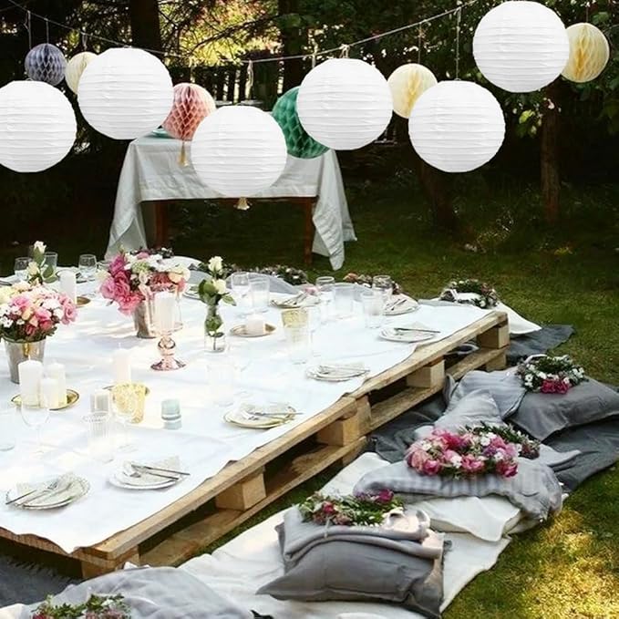 BEISHIDA 10-Inch White Paper Lanterns Decorative Chinese/Japanese Hanging Round Paper Lanterns Lamp for Birthday, Wedding, Christmas, Bridal, Home Decor, Party Decoration (6 Packs)