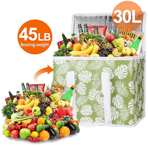 Bodaon 5-Pack Cooler Insulated Food Delivery Bag, X-Large Grocery/DoorDash/Catering/Shopping Bags With Top Zippered, Thermal Hot Pizza, Large Cold and Frozen Door Dash Accessories, XL Tote, Leaf