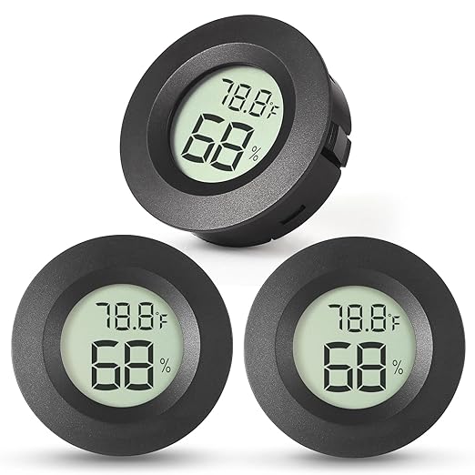 3-Pack Mini Hygrometer & Thermometer, Indoor Outdoor Digital Humidity Meter Gauge Temperature, ℉/℃, for Home, Office, Reptile, Car, Greenhouse, Lab, Terrarium, Cellar.. A01 Black