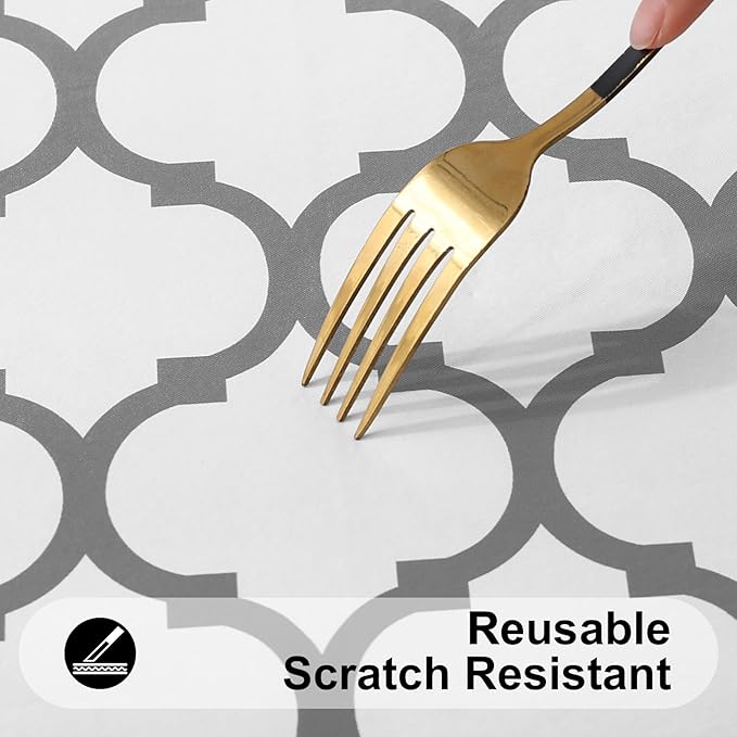 Smiry Rectangle Picnic Table Cover, Waterproof Elastic Fitted Camping Tablecloths for 8 Foot Tables, Wipeable Flannel Backed Vinyl Tablecloth Protector for Indoor, Outdoor (White, 30x96 Inches)