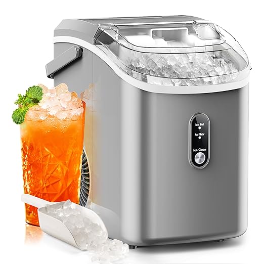 Nugget Ice Maker Countertop, 35.5Lbs/24Hrs Chewable Sonic Ice Machine with Self-Cleaning, Handle, Water Tank, Quiet Operation & Portable Pellet Ice Maker for Home, Office, Kitchen, Bar, Grey