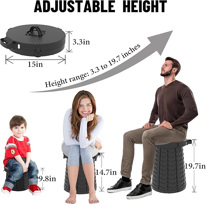 ALEVMOOM XXL Portable Toilet for Camping,880lbs Capacity,19.7" H Adjustable Portable Toilet with 7 Garbage Bags,Porta Potty for Adults,Collapsible Luggable Loo for Camping/Travel/Hiking/Car