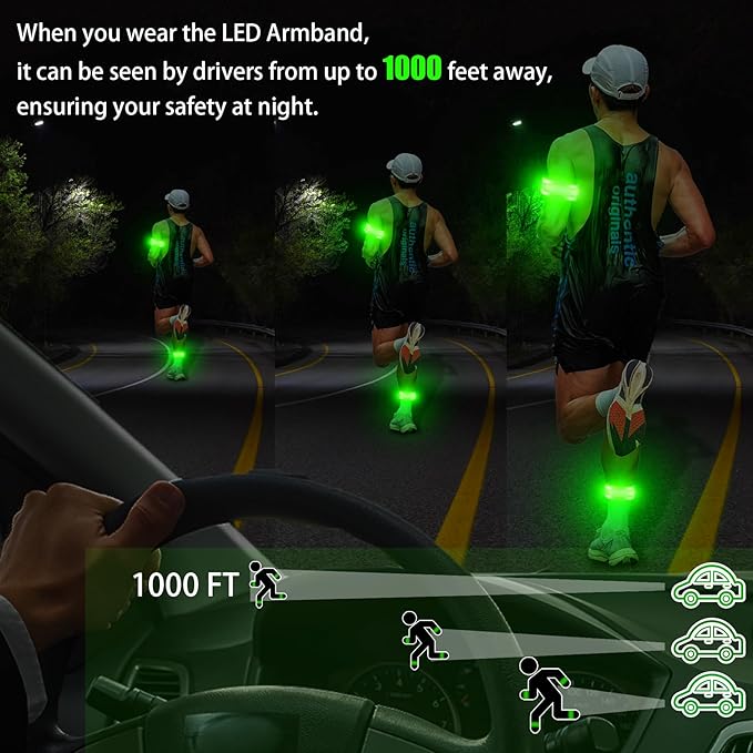 2 Pack Rechargeable LED Armbands for Running, High Visibility Reflective Running Gear, 6 Colors Light Up Armbands for Night Walking, Running Lights, Running Gift for Men Women