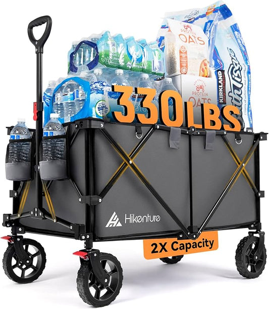 Hikenture Collapsible Wagon 330LBS Capacity, 200L Extra Large Wagons Carts Foldable, Heavy Duty Folding Wagon with All-Terrain Wheels, Utility Beach Wagons for Outdoor Garden