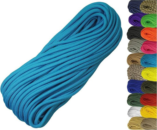 1/4" ParaMax Paracord 100 ft – 1000 lb Type IV Rope for Dog Leashes, Camping, Kayak Anchor - Made in USA - Neon Turquoise