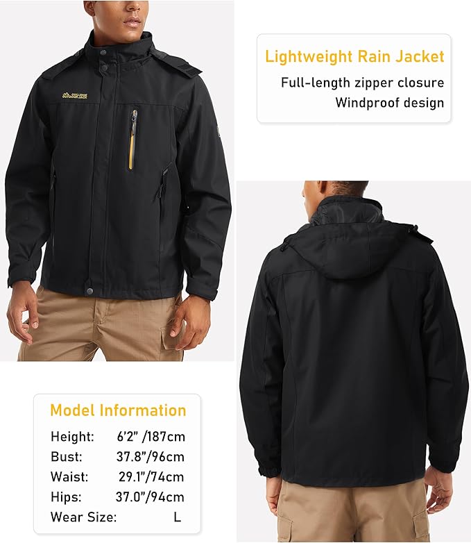 MAGCOMSEN Men's Hooded Windproof Water Resistant Rain Jacket Windbreaker 5 Pockets for Hiking,Fishing,Travel