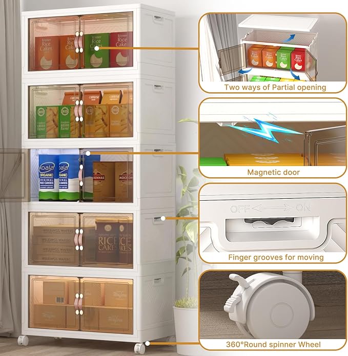Extra Large Stackable Storage Binswith lids & Wheels, Foldable Collapsible Closet Organizers,480QT-120QT/30GAL*4Pack Plastic Containers with door & drawers for bedroom Dorm