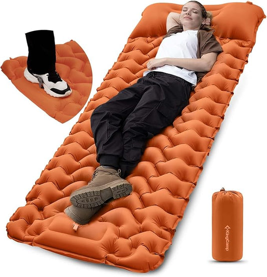 KingCamp Sleeping Pad for Camping, Ultralight Connectable Inflatable Sleeping Pad Camping Mattress with 6.3" Built-in Pillow & Foot Pump for Backpacking Hiking Tent Cot