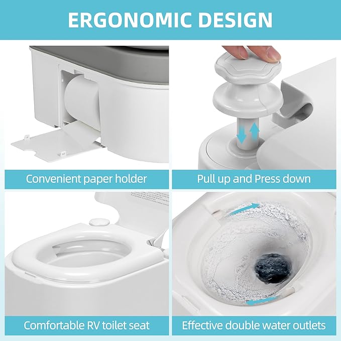 YITAMOTOR Portable Toilet Camping Porta Potty with Paper Collection 6.34 Gallon, Indoor Outdoor RV Toilet with Handle Pump, Leak-Proof OutdoorToilet for RV Travel, Boat, Trips, White