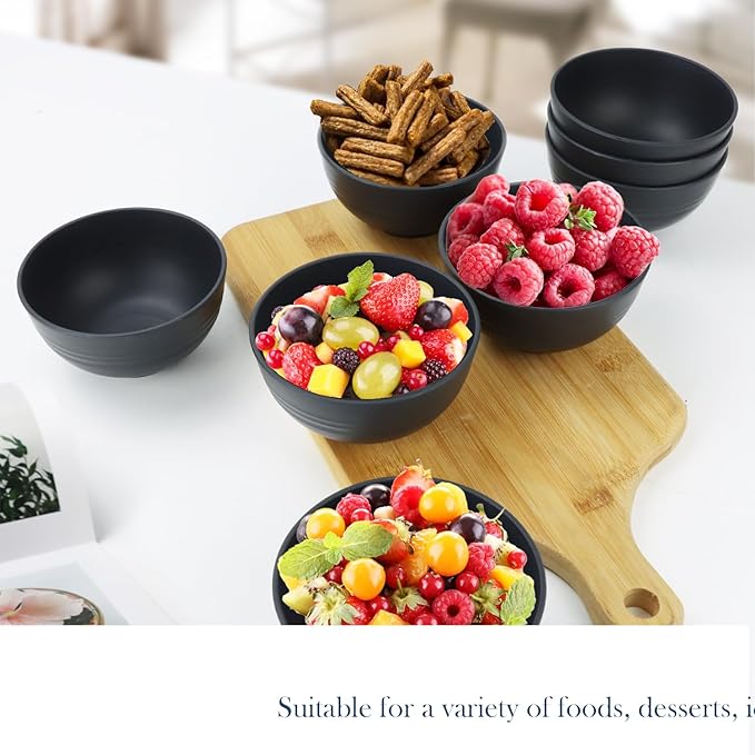 Homienly Wheat Straw Small Bowl Set of 8, Unbreakable Dessert Bowl - 10 OZ, Wheat Straw Mini Bowls for Kitchen, Kids, Microwave and Dishwasher Safe Bowls for Snack, Appetizer, Ice Cream (Black)