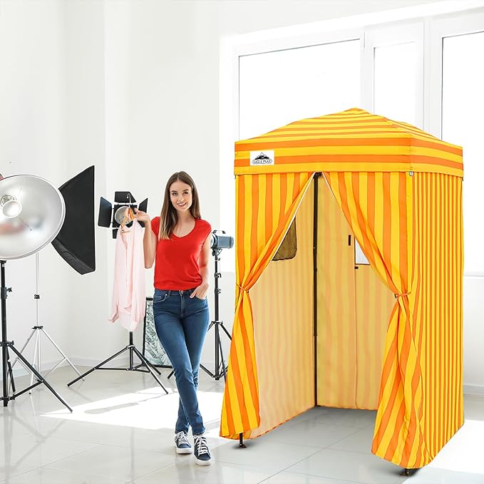 EAGLE PEAK Flex Ultra Compact 4x4 Pop-up Canopy, Sun Shelter, Changing Room, Portable Privacy Canopy Cabana for Pool, Fashion Photoshoots, or Camping, Yellow/Orange