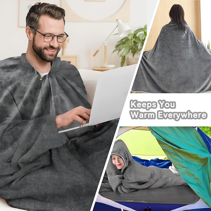 Wearable Blanket for Women and Men Warm Cozy Giant Fleece Blanket with Sleeves for Adults Plush Furry Throw Cloak Gift