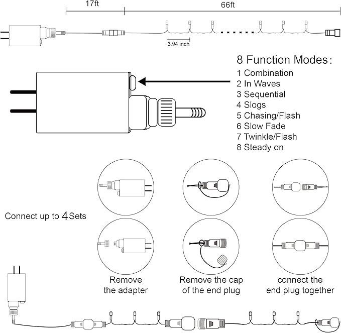 Home Lighting 66ft Christmas Decorative Mini Lights, 200 LED Green Wire Fairy Starry String Lights Plug in, 8 Lighting Modes, for Indoor Outdoor Xmas Tree Wedding Party Decoration (Warm White)