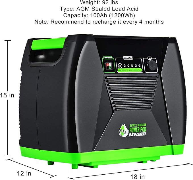 Nature's Generator Power Pod Elite-AGM Sealed Lead Acid in 100Ah with 12V DC Port and 35in Expansion Cable to Extend Nature's Generator Elite's Using Time HKNGPDEL