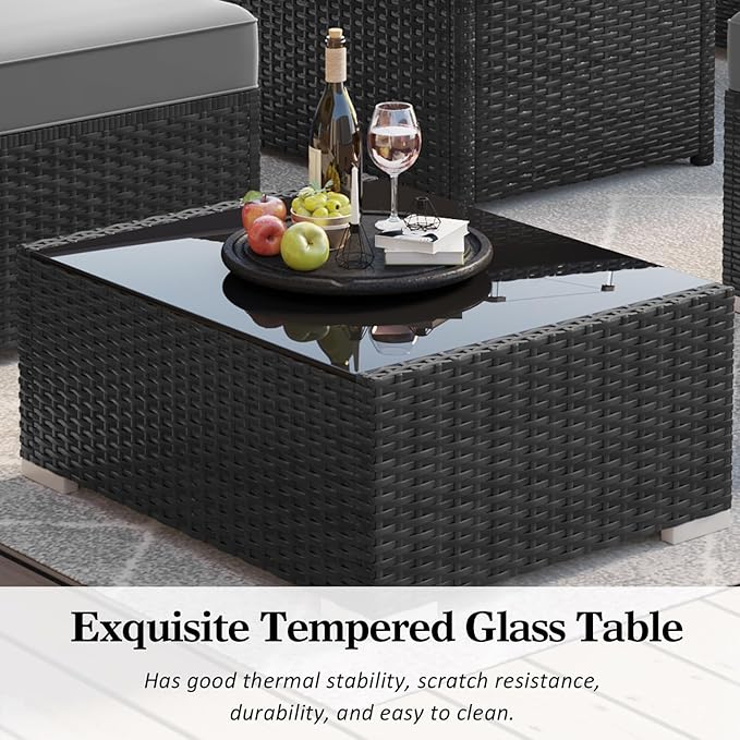 LayinSun 15 Piece Patio Furniture Set with Fire Pit Table, Outdoor Conversation Sets Wicker Rattan Sectional Sofa with Coffee Table