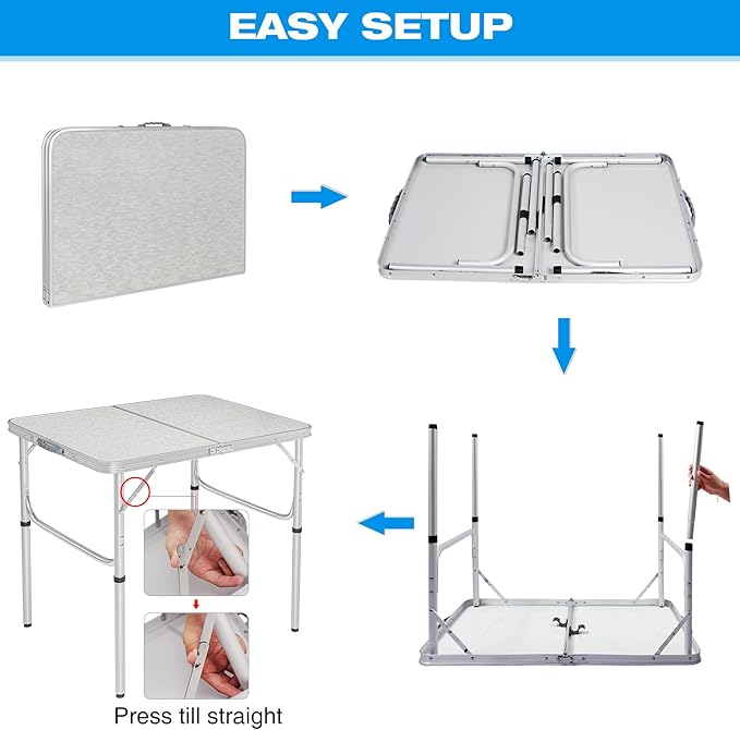 RedSwing Aluminum Folding Table 3 Feet Adjustable Height, Lightweight and Portable Camping Table, 36x24 Inches