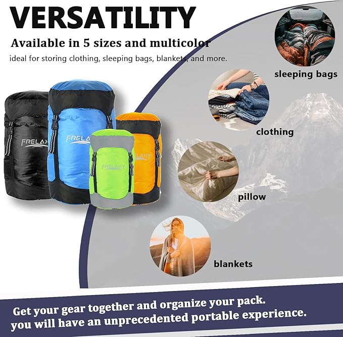 Frelaxy Compression Sack, 40% More Storage! 11L/18L/30L/45L/52L Compression Stuff Sack, Water-Resistant & Ultralight Sleeping Bag Stuff Sack - Space Saving Gear for Camping, Hiking