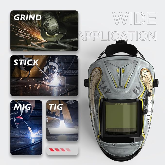 YESWELDER Large Viewing Size 3.93"X3.66" True Color Solar Power Auto Darkening Welding Helmet, 4 Arc Sensor Wide Shade 4~5/9-9/13 for TIG MIG Arc Weld Grinding Welder Mask LYG-M800H-VK