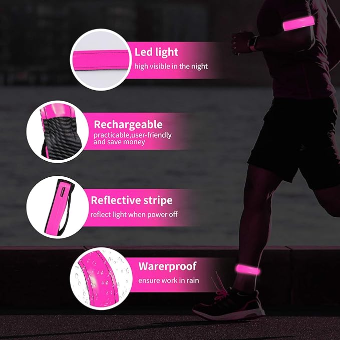 Rechargeable LED Armband for Running(2 Pack), Light Up LED Armband, High Visibility Reflective Running Gear for Night Safety, Running Lights for Running Walking Cycling