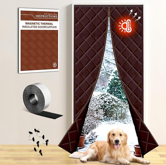 Insulated Door Curtain Fit 36"x82" - Magnetic Thermal Cover for Winter - Winter Door Insulation to Keep Warm Air In & Cold Air Out