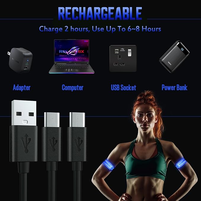 LED Armband for Running (2 Pack), Light Up Armbands Rechargeable, Running Lights, High Visibility Reflective Running Gear for Running Walking Cycling