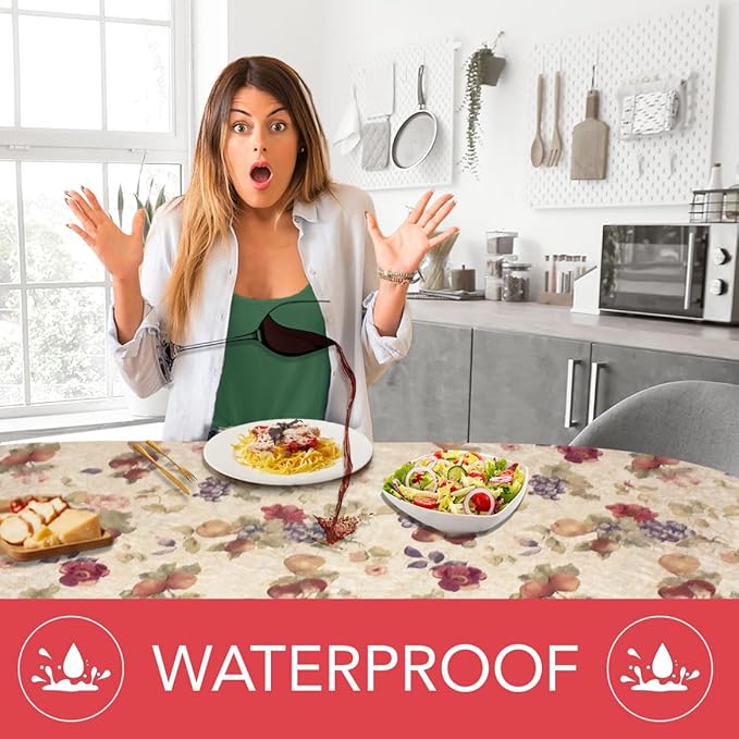 LAMINET Elastic Fitted Table Cover - Antique Fruit - Oblong/Oval - Fits Tables up to 48 x 68”