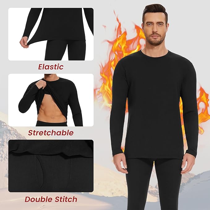 Thermal Underwear for Men Long Johns Set - Fleece Lined Base Layer for Cold Weather Winter Clothes
