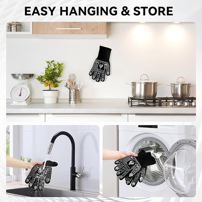 BBQ & Grill Gloves, Oven Gloves, 1472°F Silicone Oven Mitts Heat Resistant Grilling Gloves Fireproof Non-Slip for Barbecue Cooking Baking Smoking, 1-Pair Gray（L）