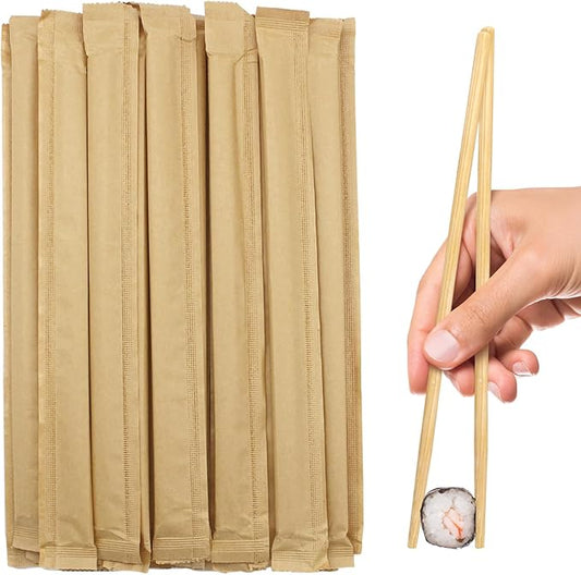 Disposable Bamboo Chopsticks (Approx.100 sets),Japanese Chopsticks,9.25'' Long Chopsticks Disposable,Individually Full Kraft Paper Wrapped Chinese Chopsticks