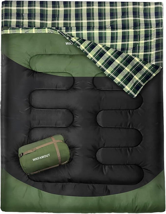 Double Sleeping Bag for Adults Machine Washable 2 Person Camping Sleeping Bag Queen Size Waterproof with Compression Sack for Cold Weather 3-4 Seasons